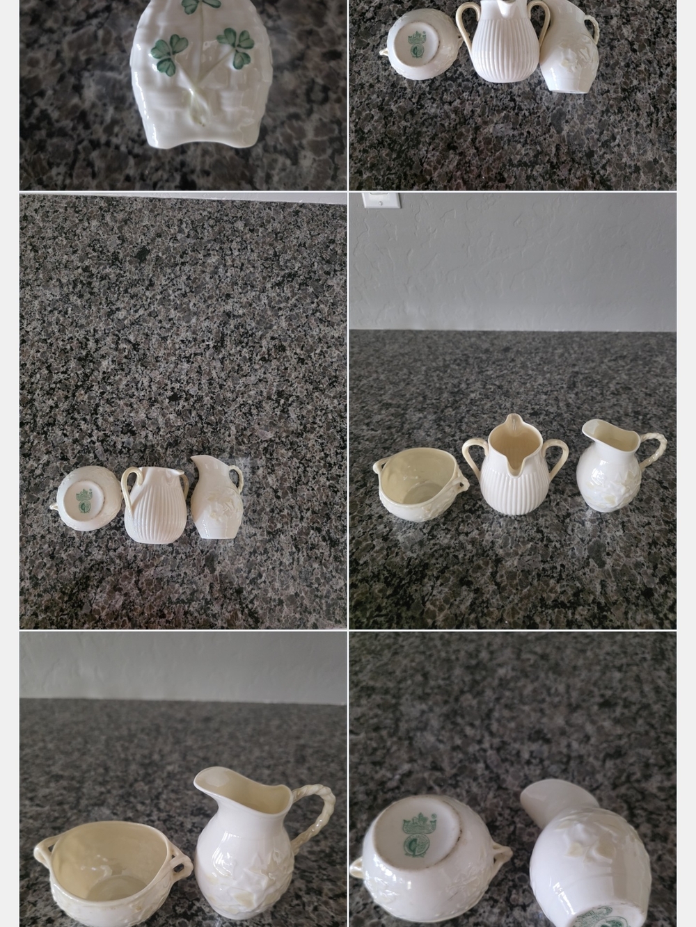 Ivory Ceramic Creamer, Sugar & Mini Pitcher Set with Shamrock Accent